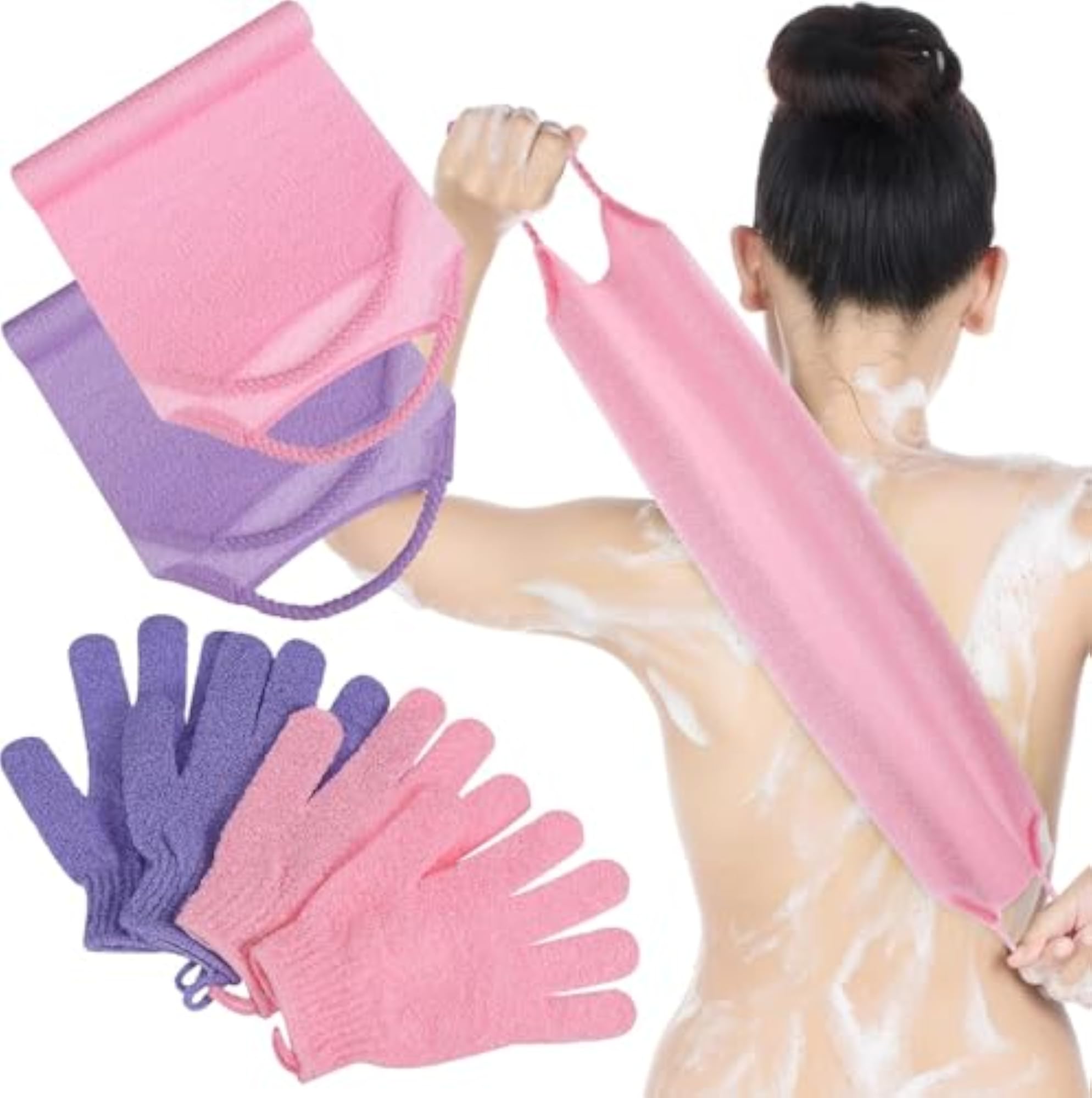 Exfoliating Back Scrubber for Shower, Double-Sided with Handles